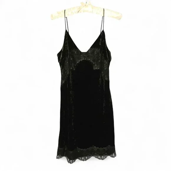 Black Topshop Velvet Lace Slip Dress - Picture 4 of 8